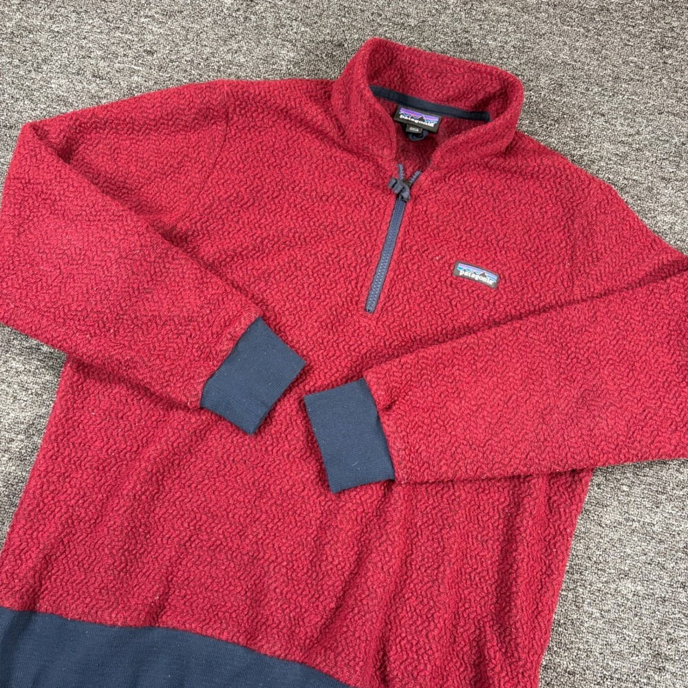 Patagonia Fleece Pullover Mens XL Red Wool Blend Quarter Zip Outdoor Hiking